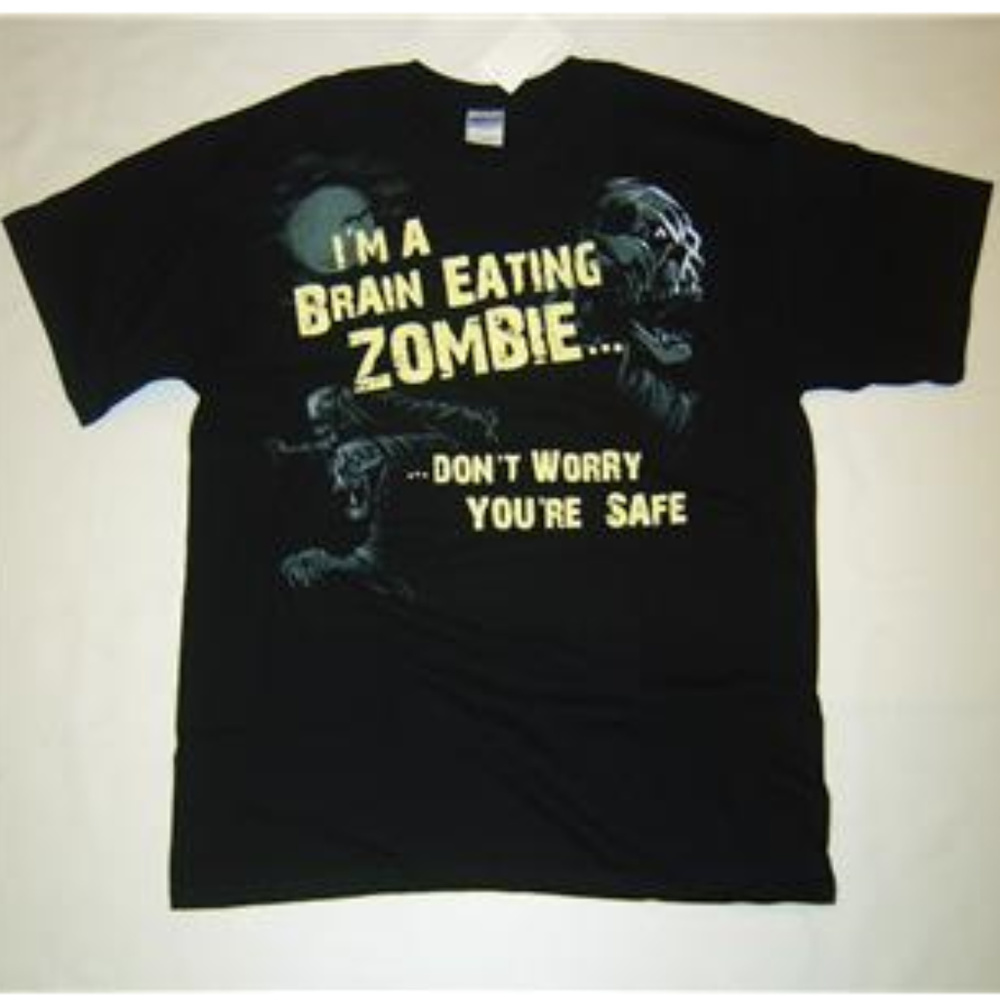 Y2K Brain Eating ZOMBIE Don't Worry, You're Safe T Shirt Vintage New Old Stock